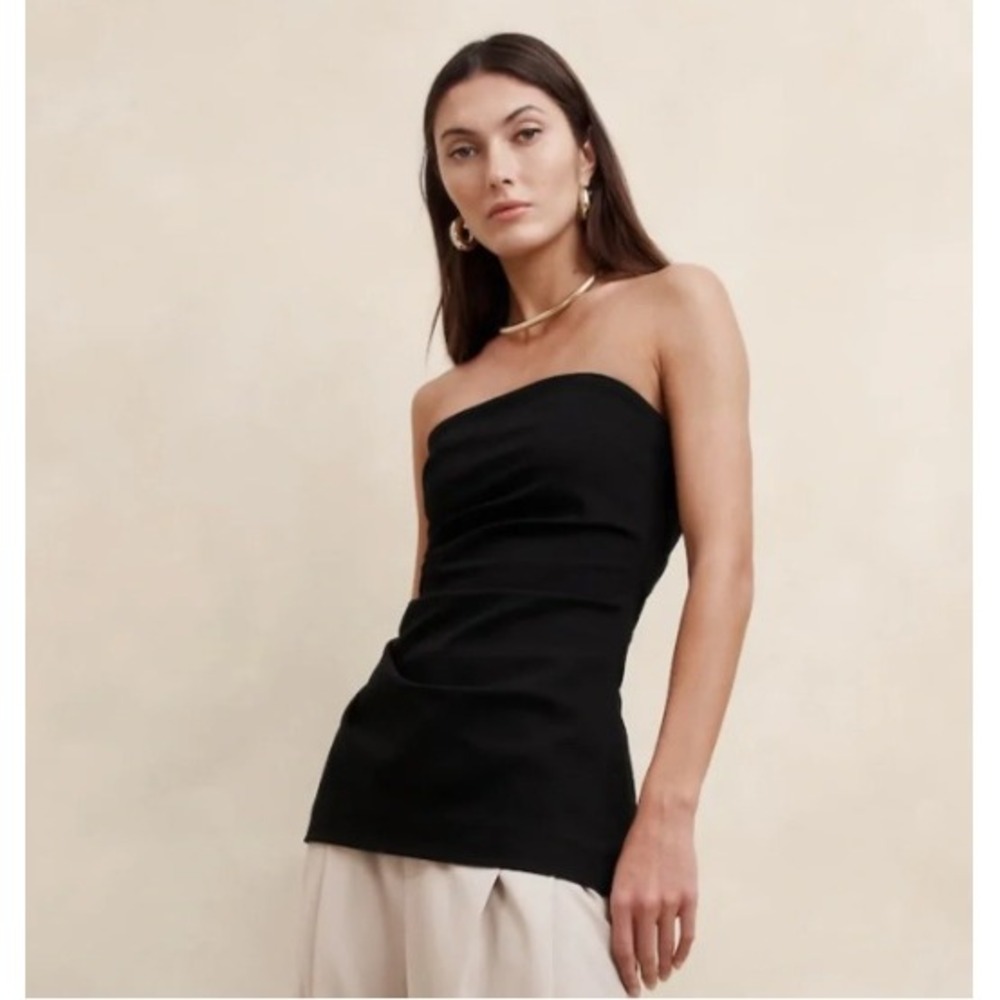 Banana Republic Everywhere Ponte Strapless Top Black Ruched Side Minimalist M